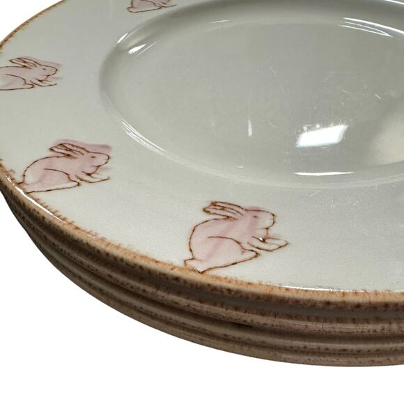 Spring Easter Dinner Plates with Pink Bunnies on the Edge Set of 4 - Picture 2 of 3